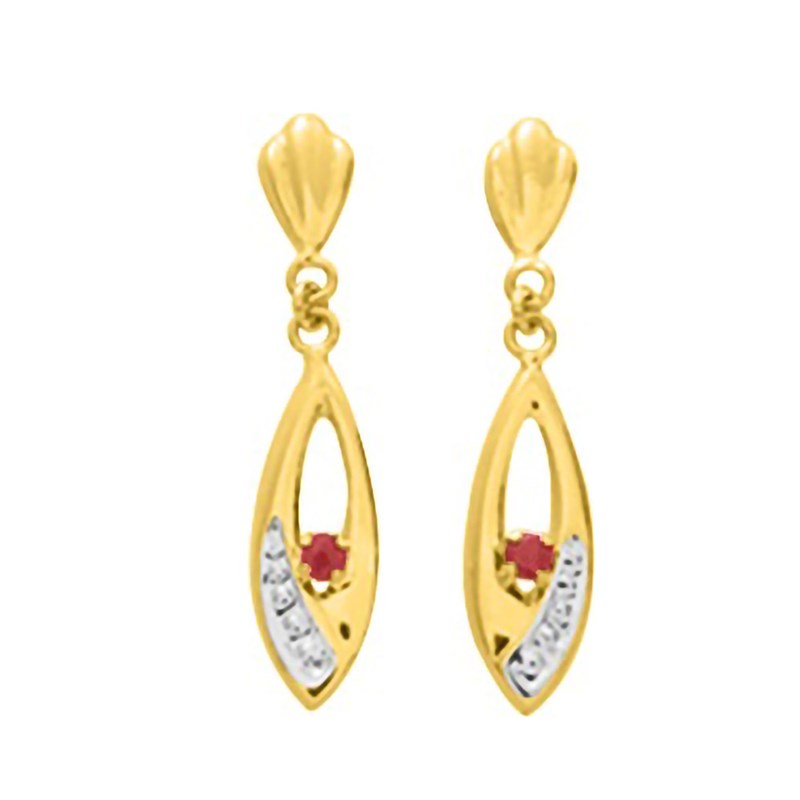 Boucles d'oreilles femme pendantes - rubis - Or 18 Carats