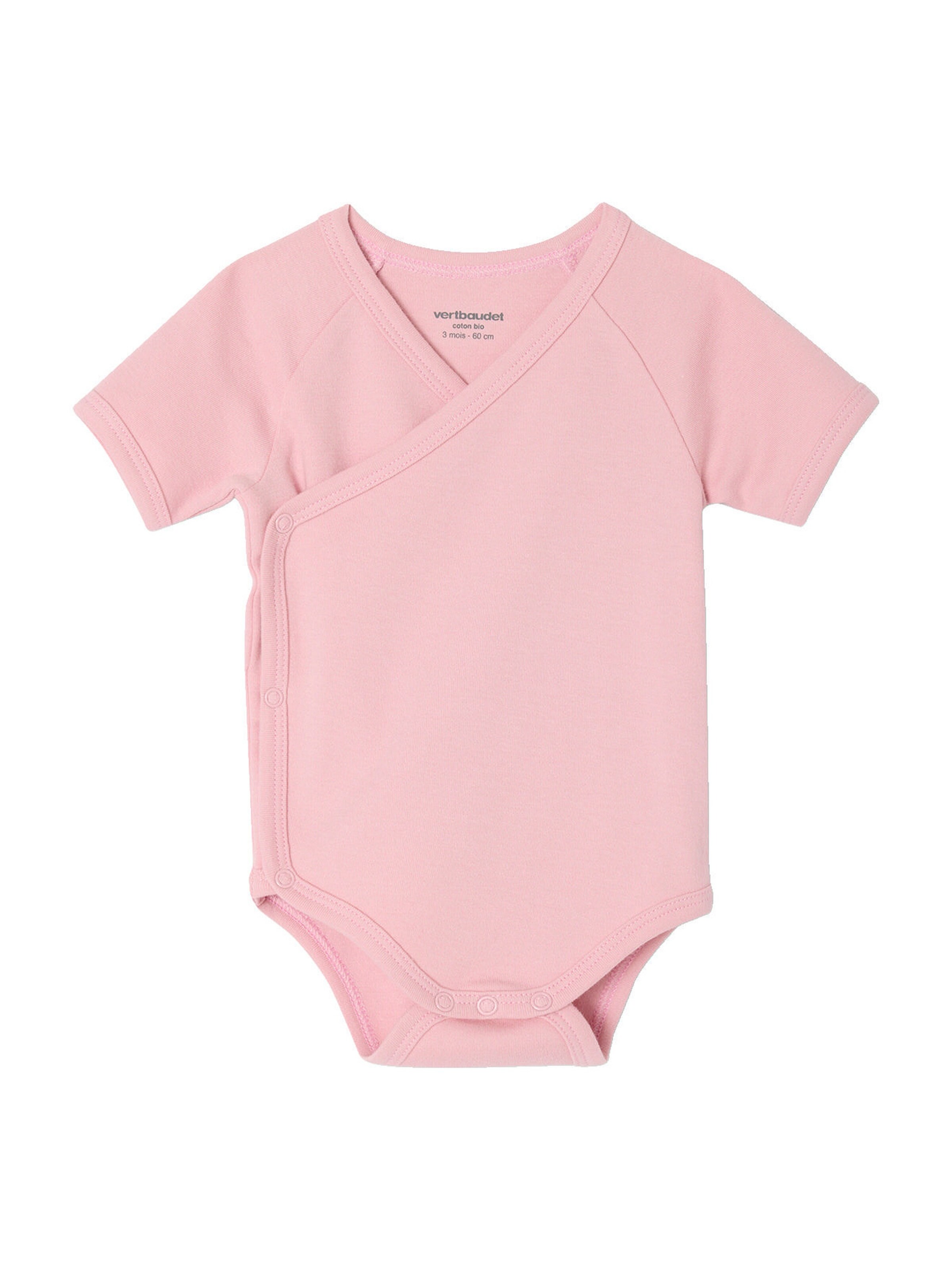 Vertbaudet Bio-Kollektion: 3er-Pack Baby Wickelbodys mit kurzen Ärmeln PETIT COEUR rosa