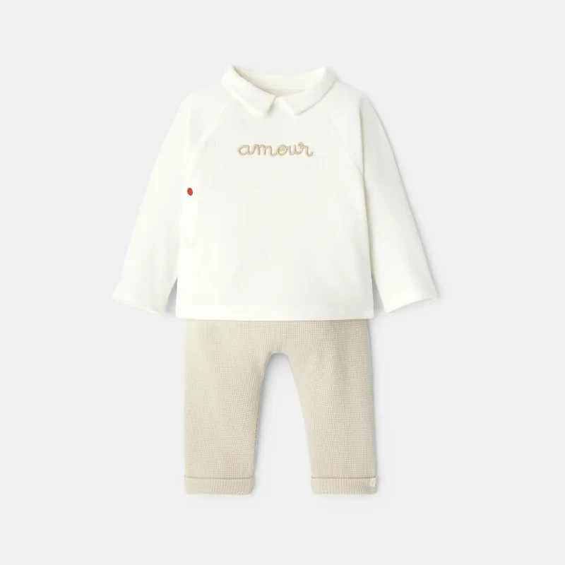 Ensemble 2 pièces en interlock et nid d'abeille beige bébé mixte Beige
