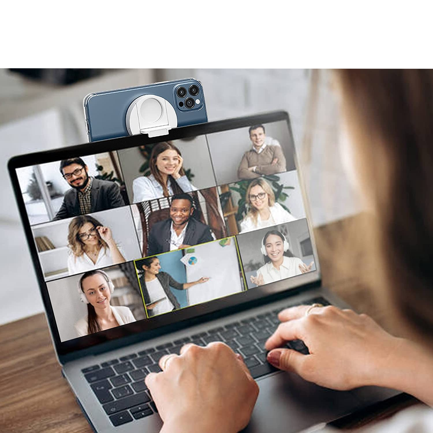Fingergriff Laptop Erweiterung Magnetische Smartphone Webcam iPhone Halterung mit Magsafe inkl. Magnet Ring - Weiss