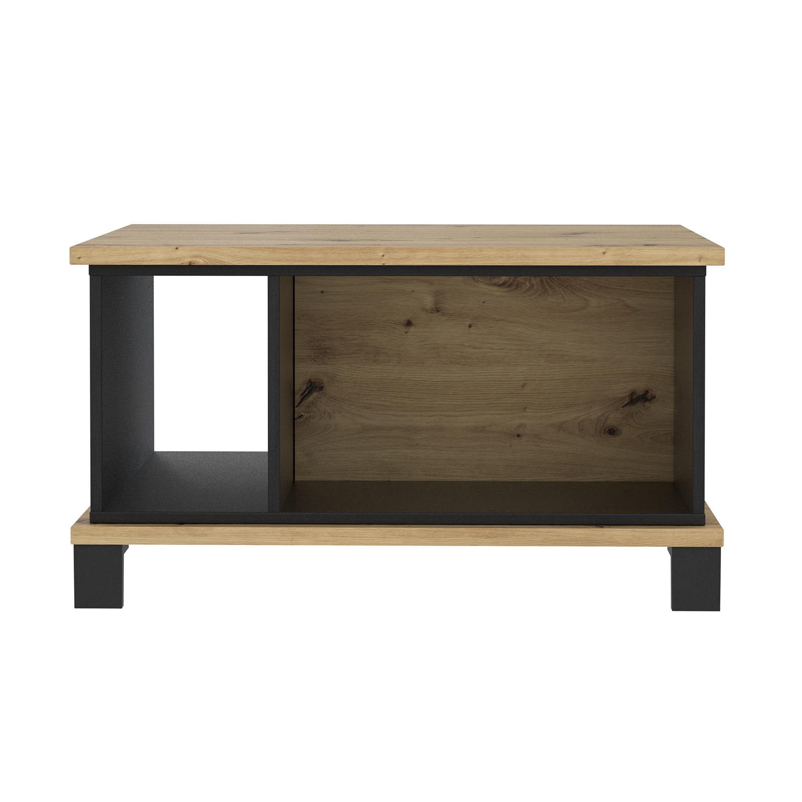 Couchtisch - Artisan Eiche-Schwarzeiche - 3 offene Fächer - 80 cm