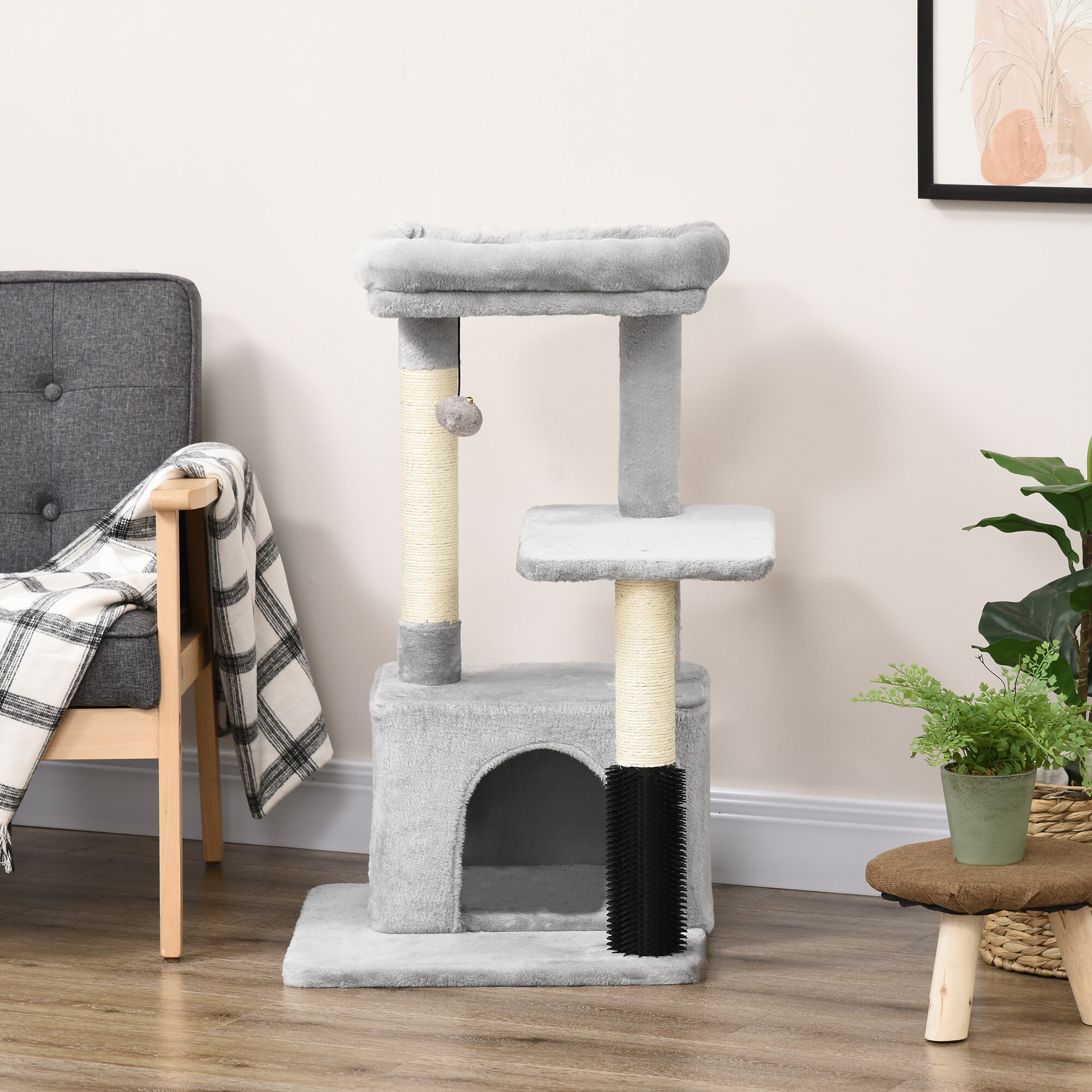 PawHut Kratzbaum mit mehrstufigem Design grau 48L x 48B x 80H cm