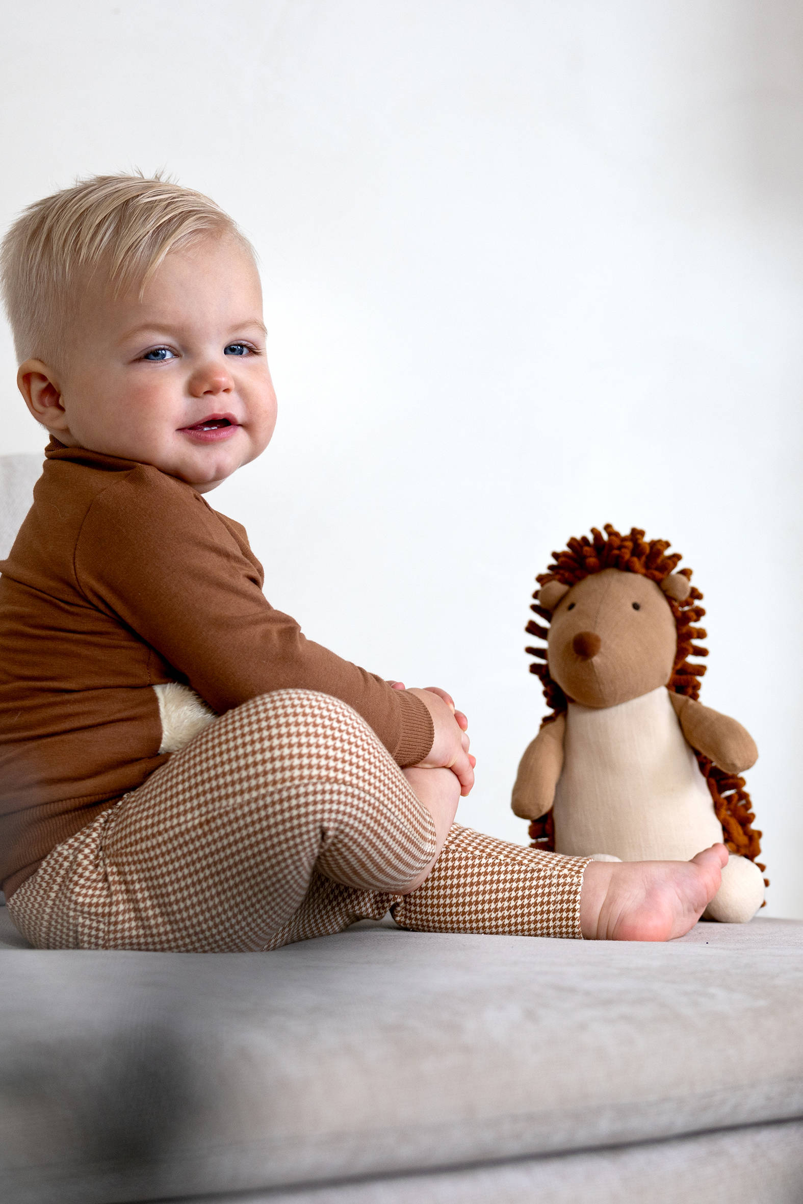 Dirkje regular fit broek met pied-de-poule beige/bruin
