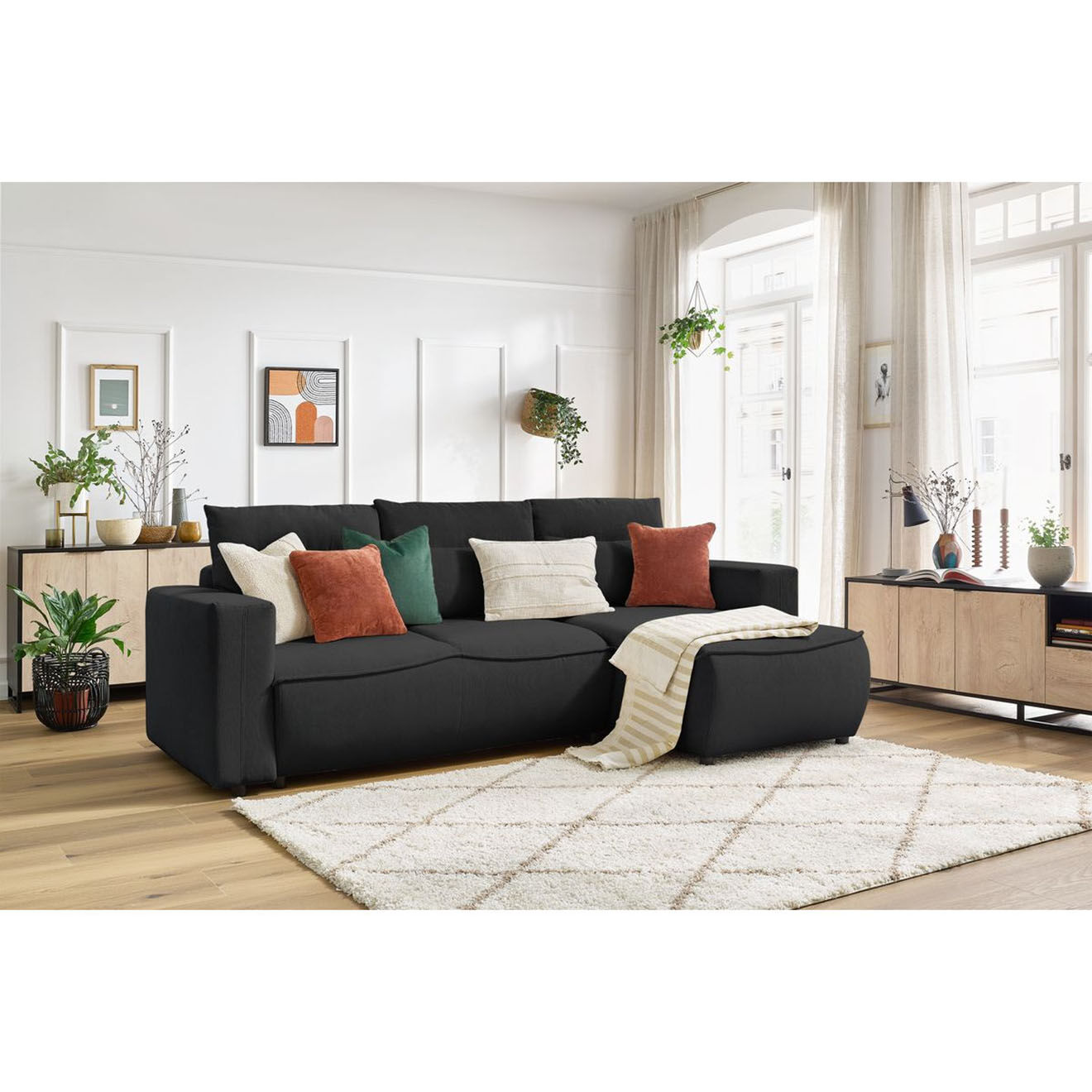Bobochic Canapé d'angle droit convertible coffre jasmin velours côtelé gris foncé - 256x158x90 cm