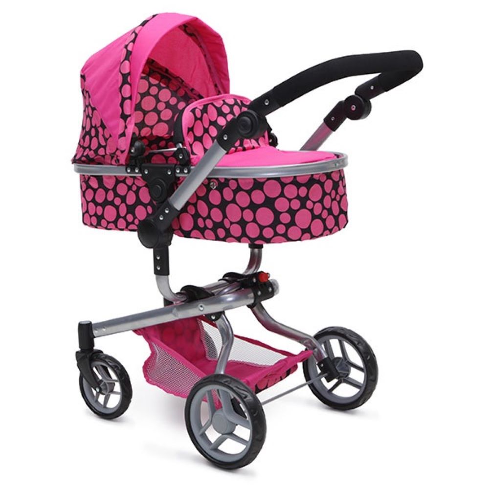 Puppenwagen Bella 9695 Puppenkorb Sonnendach und Schiebegriff verstellbar Tasche