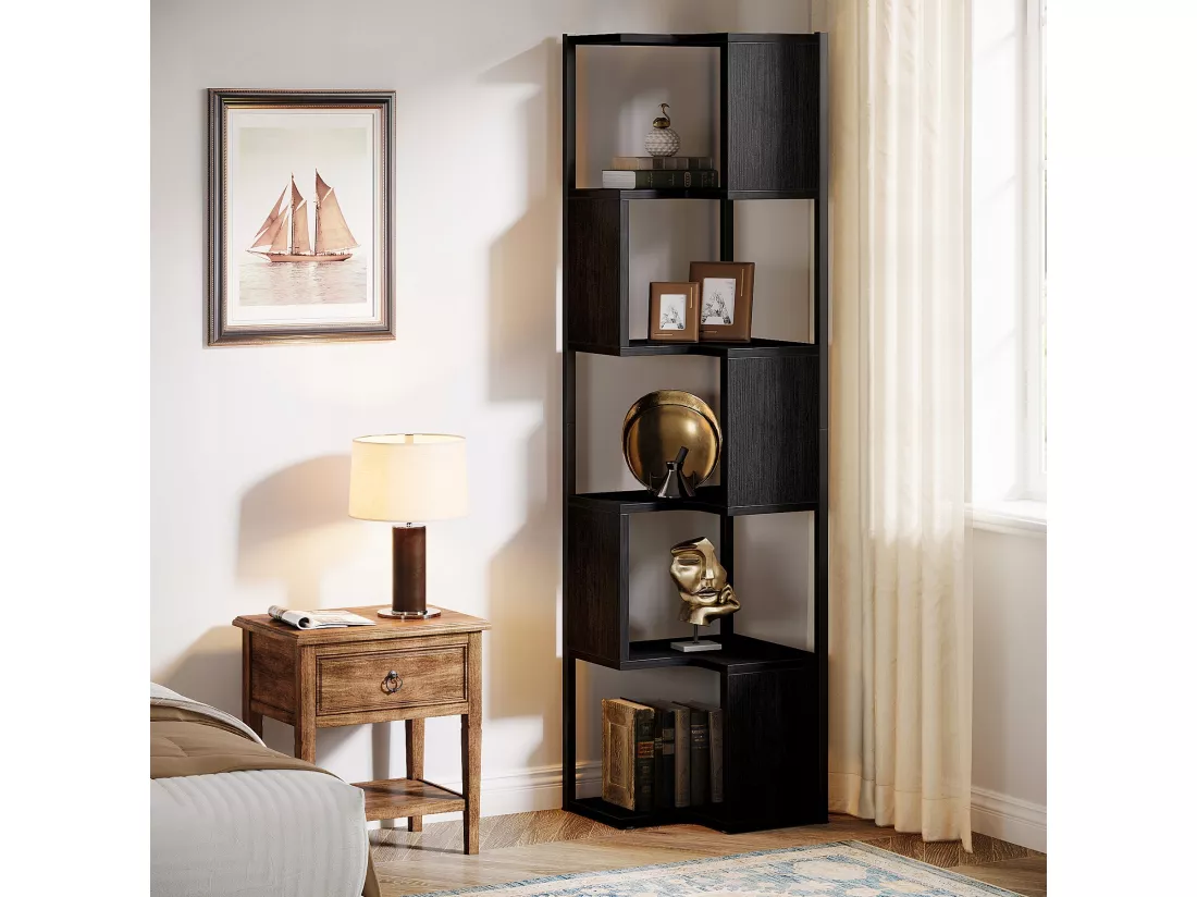 Tribesigns Bibliothèque d'angle autoportante à 6 niveaux pour salon, bureau à domicile, 171 cm, avec cadre en métal, noire