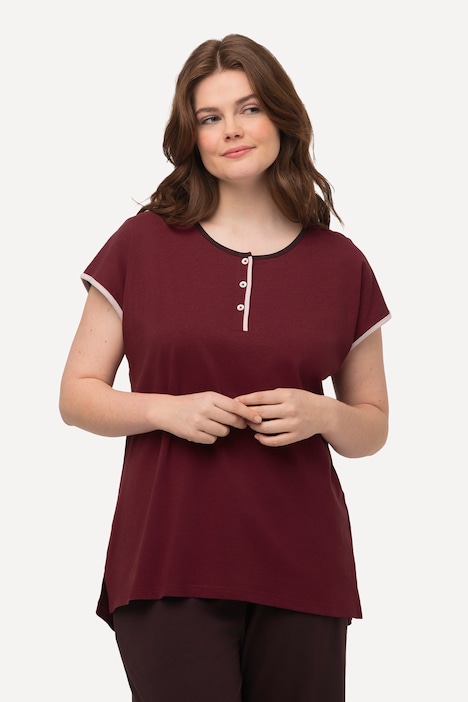 Pyjama-T-Shirt, Paspel, Rundhals, Halbarm, Biobaumwolle