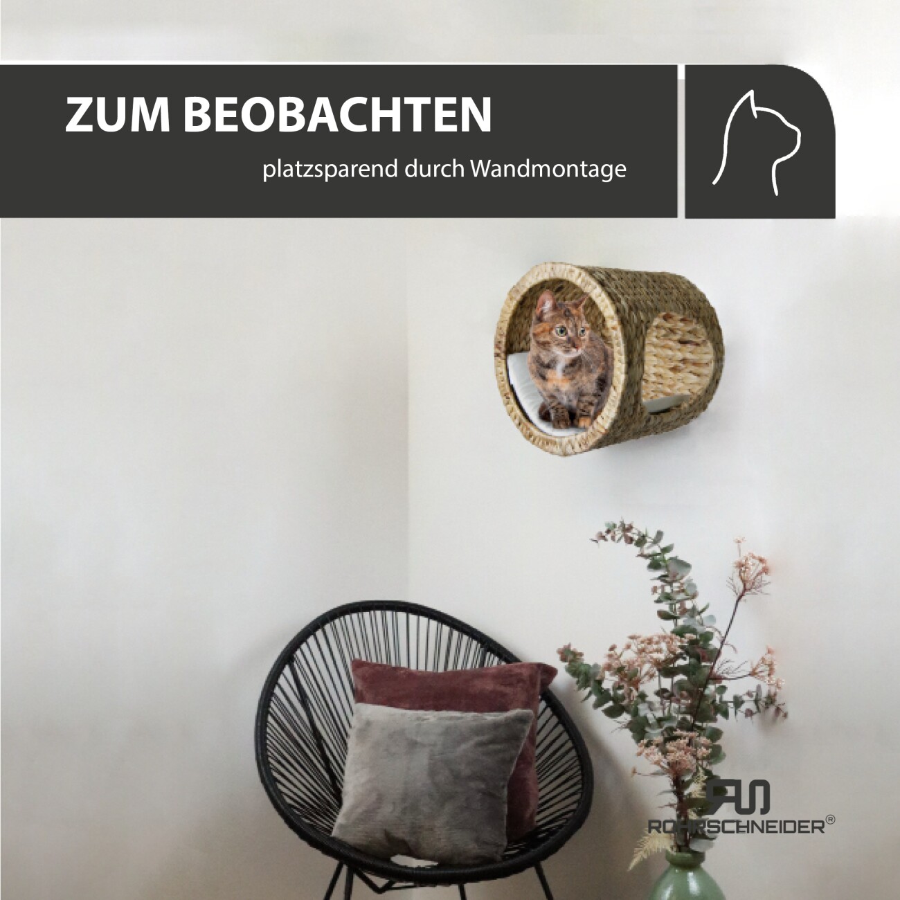 Rohrschneider ® Katzenhöhle für Wandmontage, Kletterwand-Element mit Gratis-Spielballset