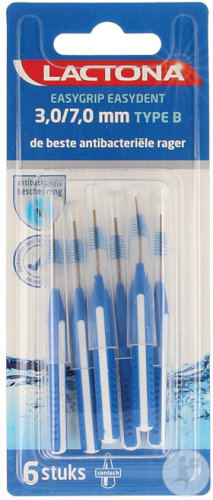 Lactona EasyGrip EasyDent Type B 3,0/7,0mm Brosses Interdentaires Antibactériennes 6 Brosses