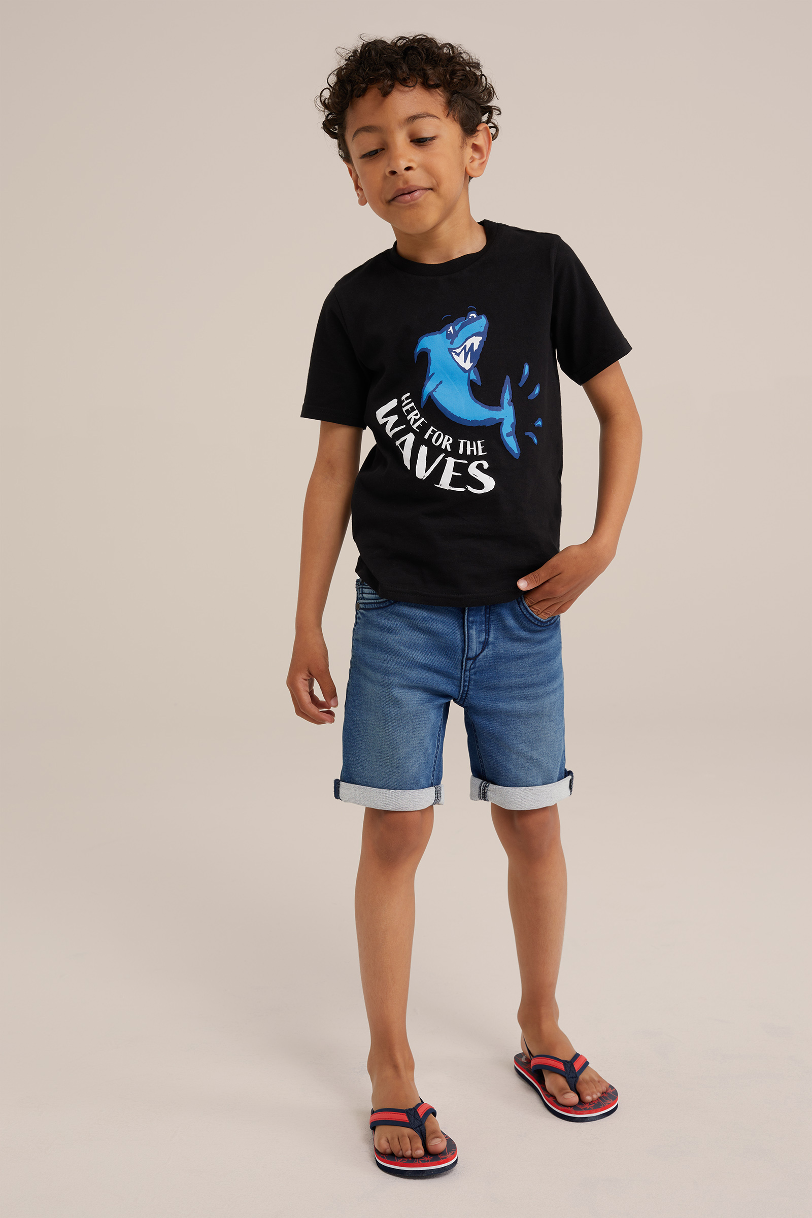 Jongens T-shirt met opdruk WE Fashion Zwart
