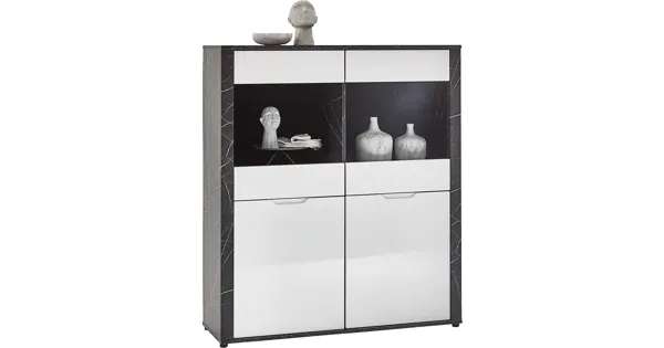 Vitrine Kos Marmor schwarz weiss 123 x 141 x 40 cm