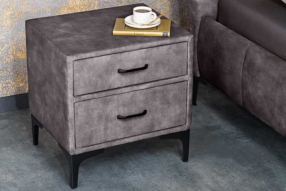 Design Nachttisch BOUTIQUE 50cm dunkelgrau Samt zwei Schubladen