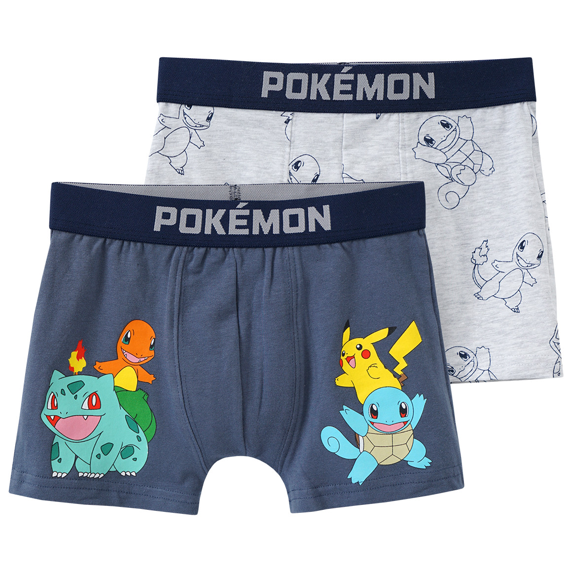 2 Pokémon Boxer mit Prints blaugrau / hellgrau