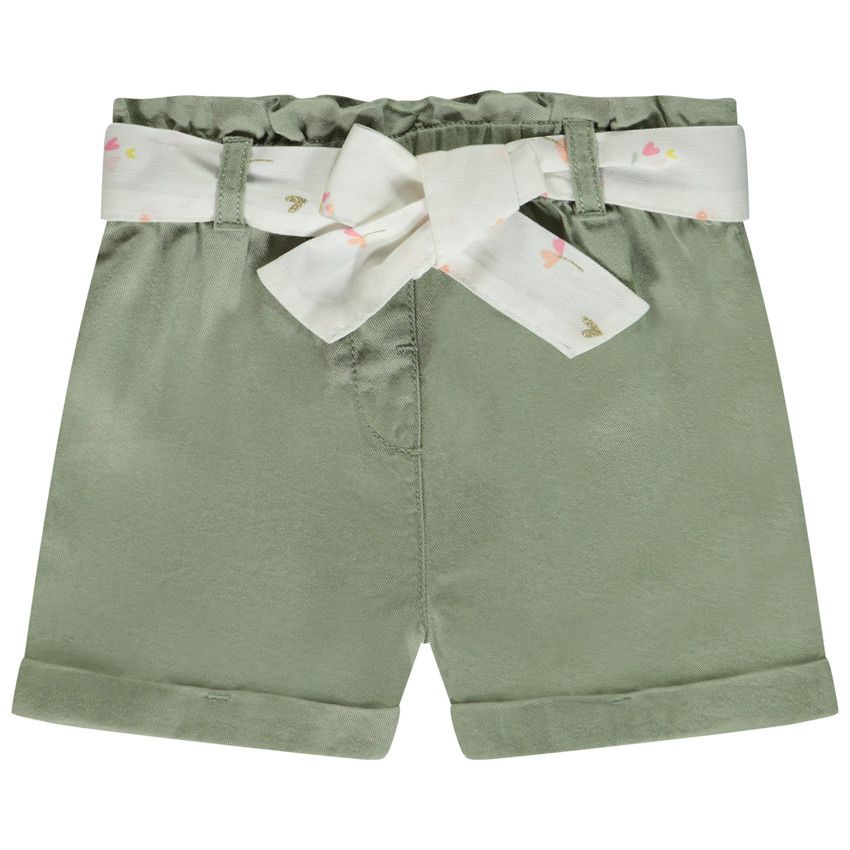 Short en toile avec ceinture à nouer pour bébé fille - Vert