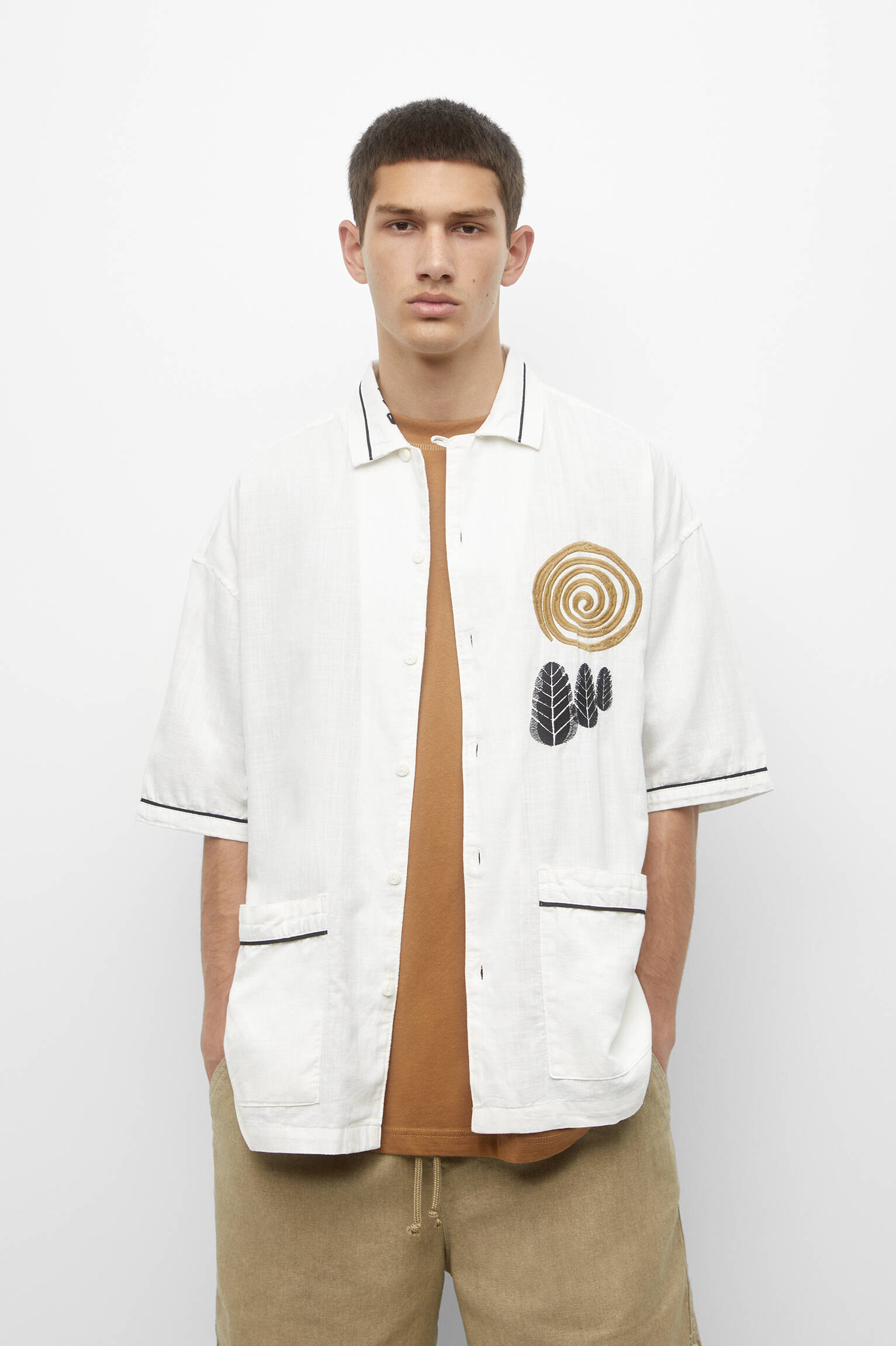 Camisa de pijama de manga curta, cor bordô - branco-sujo