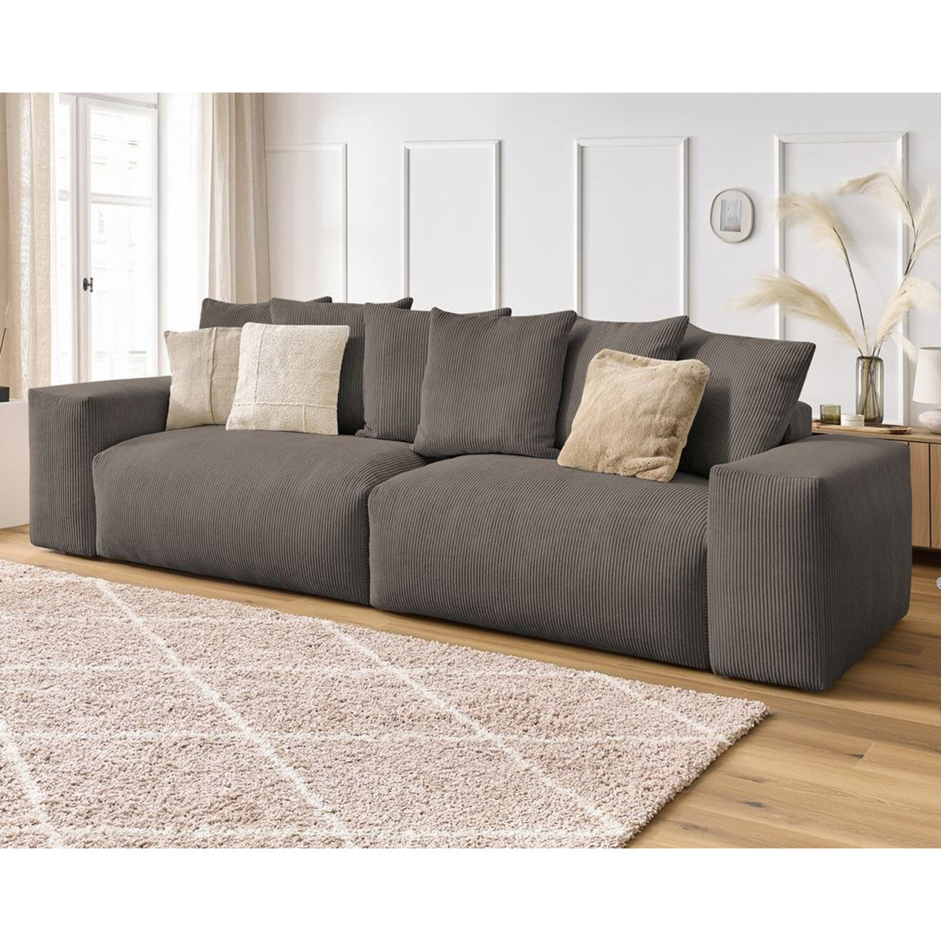 Bobochic Canapé 4 places moelleux voltaire velours côtelé taupe - 320x124x75 cm