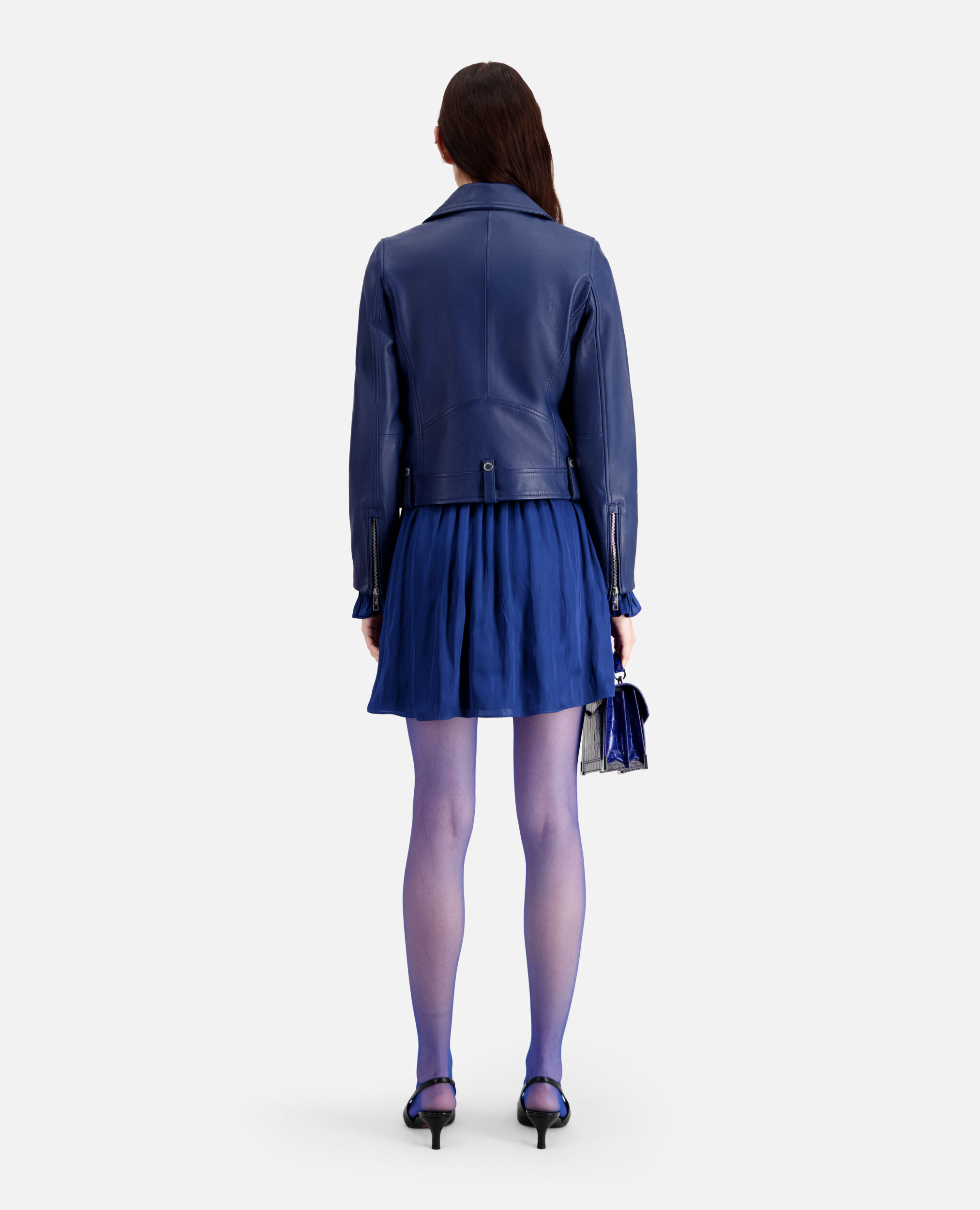 Blue leather biker jacket