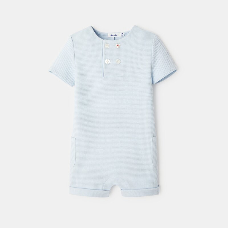Combinaison courte nid d'abeille bleu bébé mixte Bleu