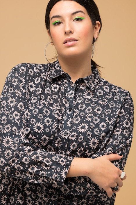 Hemdbluse, Boxy Shape, Sun-Print, Hemdkragen, Langarm