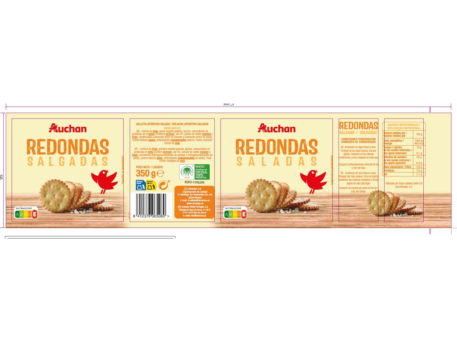 BOLACHAS SALGADAS AUCHAN REDONDAS 350G