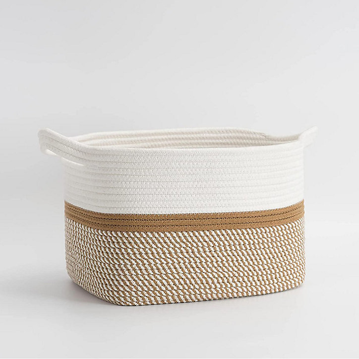 Panier ovale bicolore en corde Clara blanc et couleur naturelle