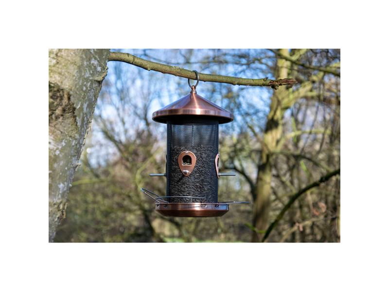 dobar Futterspender XXL, 20 x 20 x 32 cm, Metall, Kupfer Futtersäule zum Aufhängen