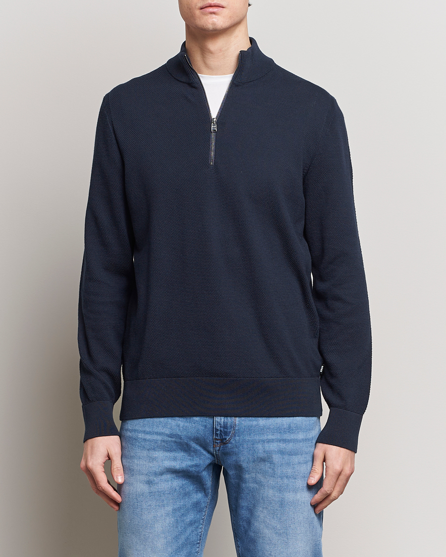 BOSS BLACK Ebrando Knitted Half Zip Dark Blue