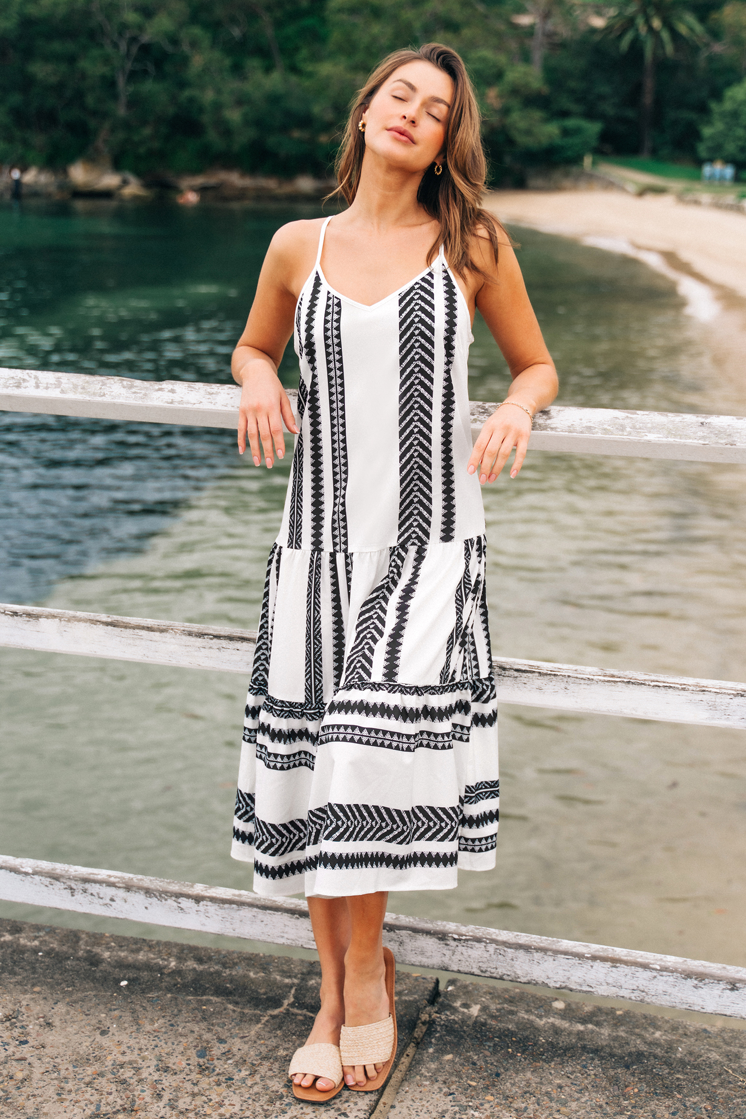 Robe maxi avec taille tombante à rayures mixtes