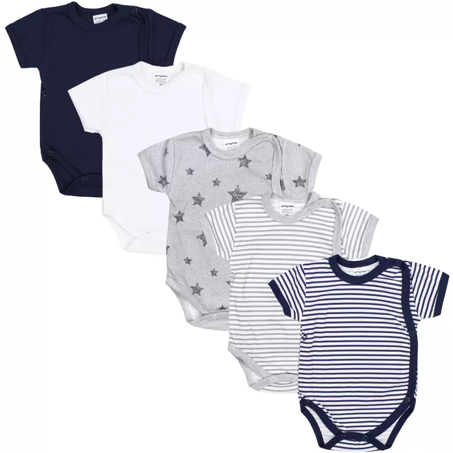 TupTam Baby Jungen Kurzarm Wickelbody 5er Set grauweiß