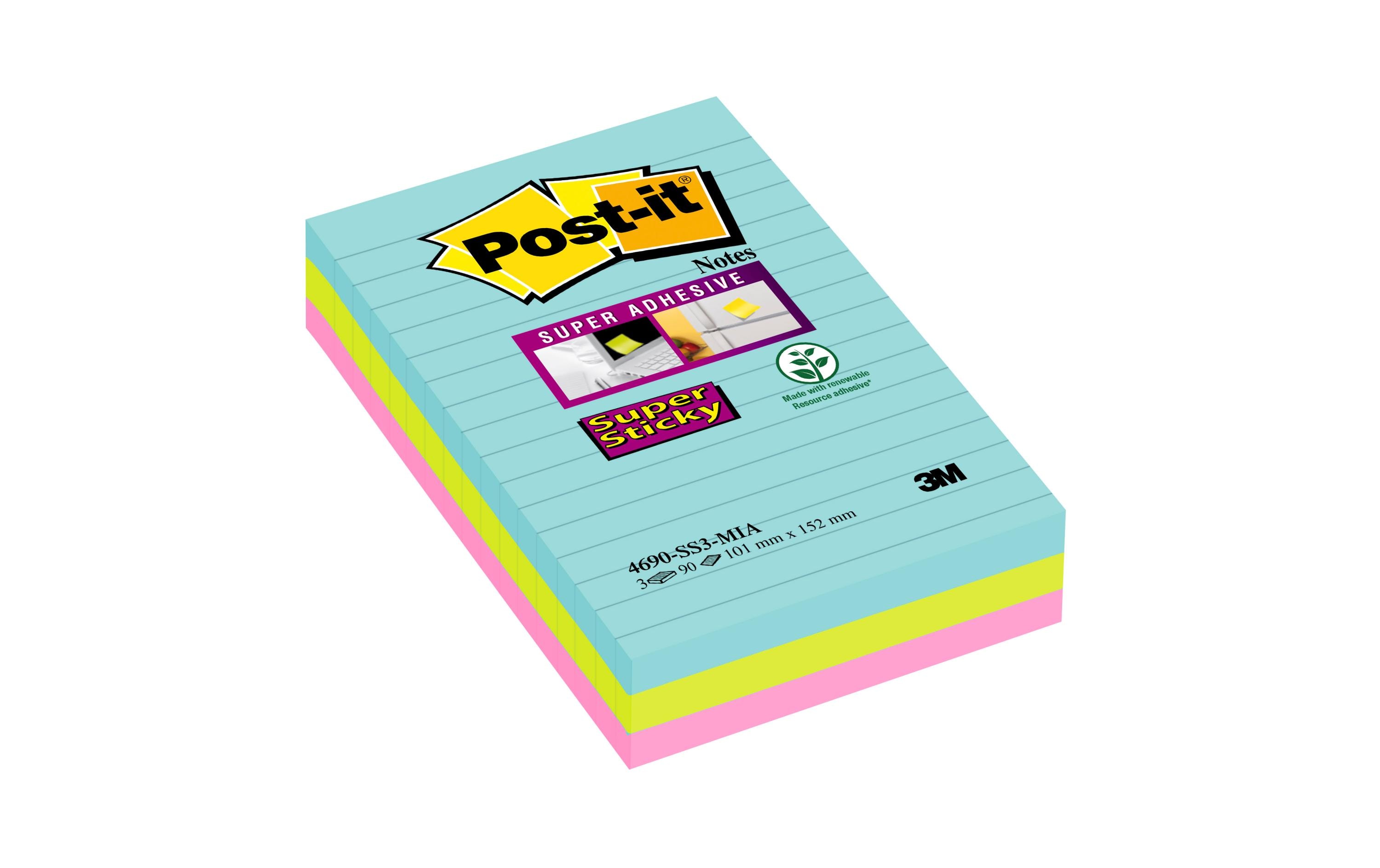 Notizzettel Post-it Super Sticky 10.1 cm x 15.2 cm, 3 BlöckePost-it Haftnotizen Super Sticky Grossformat