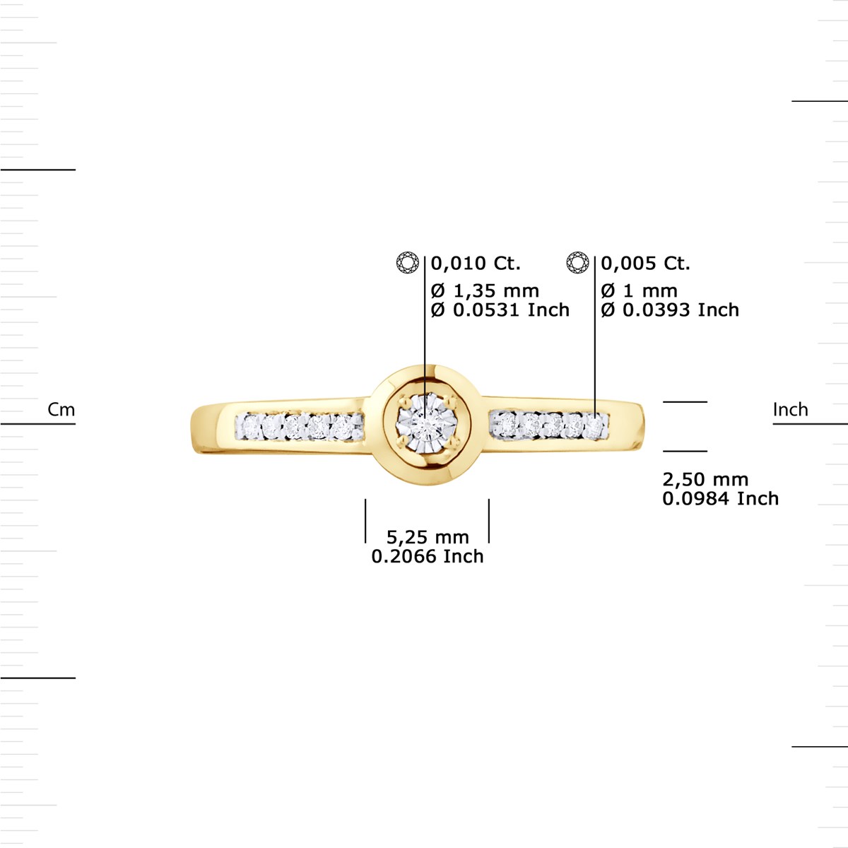 Solitaire Diamant épaulé 0,060 Cts Illusion 0,50 Cts Or Jaune