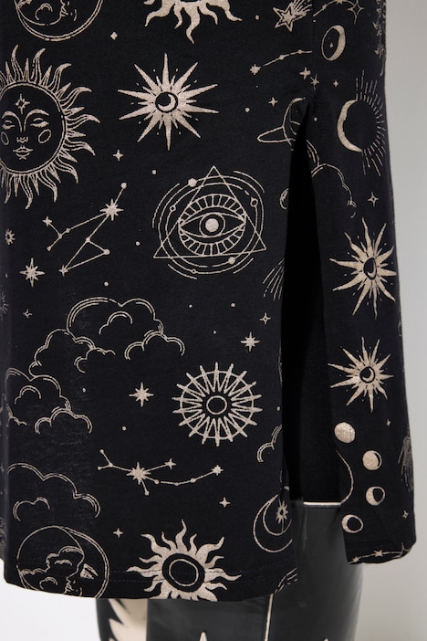 Jersey-Midikleid, A-Linie, Astro-Muster, Langarm