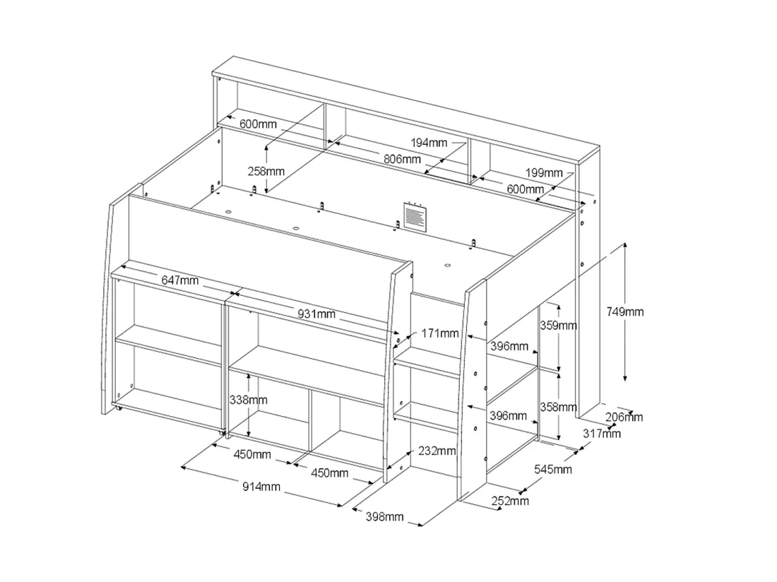 Lit combiné 90 x 200 cm avec bureau et rangements - Blanc et naturel - APOLINO