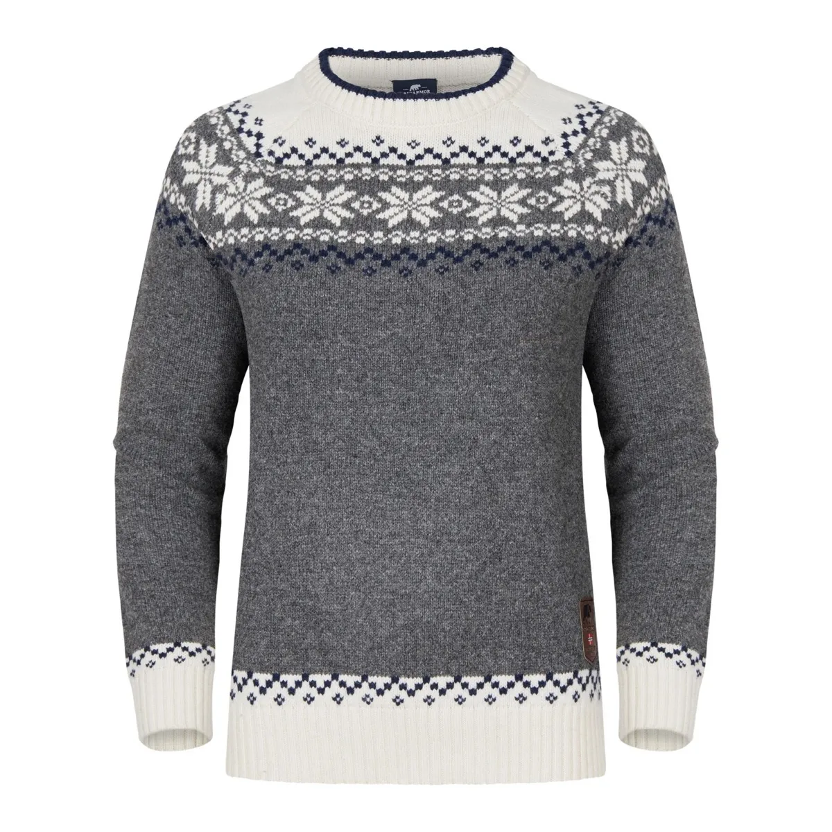 Gridarmor Women’s Snøkrystall Round Neck Ullgenser Mid Greymelange/White