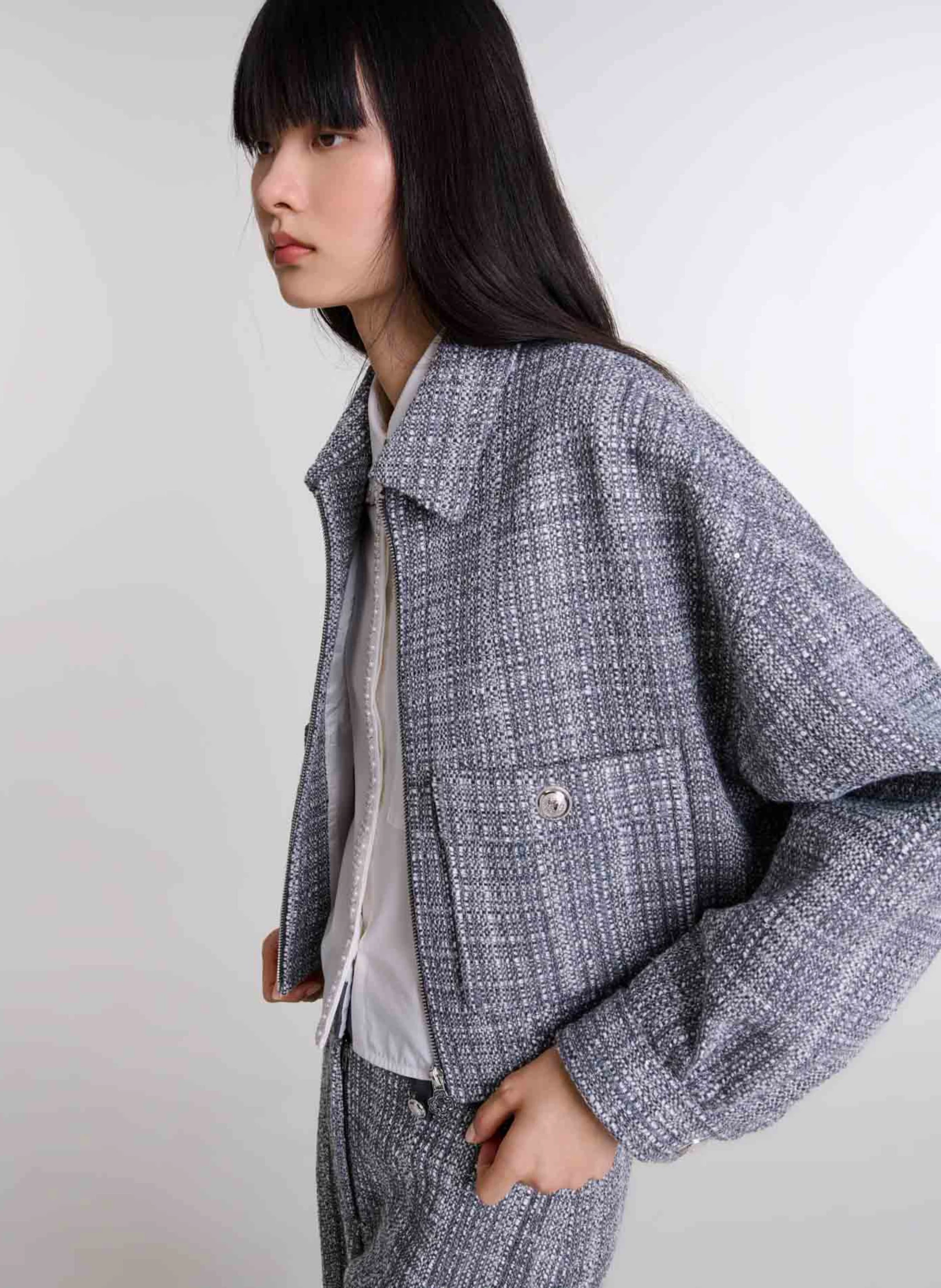 Blouson col classique ample en coton mélangé | Gris