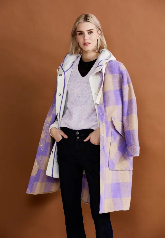 Printmantel mit Wolle - shiny lilac