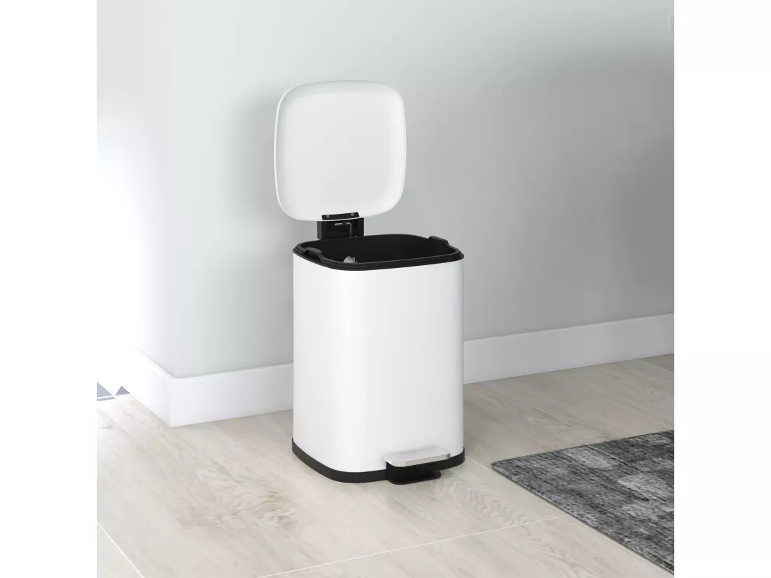 Poubelle de cuisine 12L - poubelle de salle de bain à pédale - seau amovible - métal blanc noir