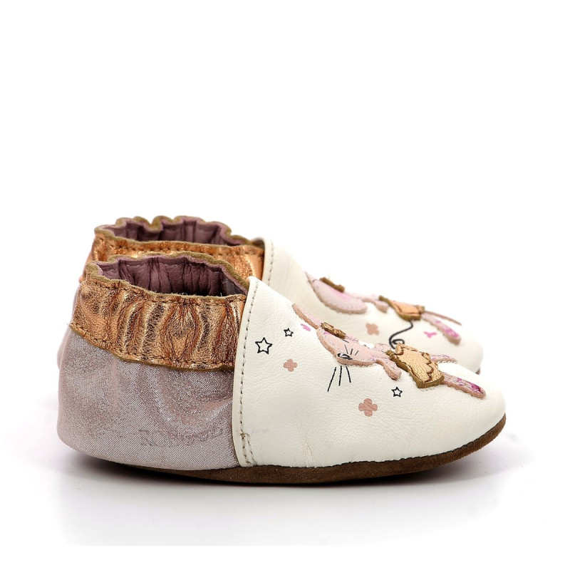 Robeez Robeez Chaussons Dancing Mouse Blanc Rose Glitter