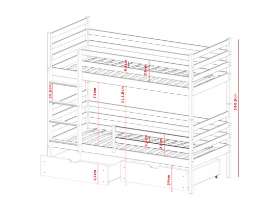LIT SUPERPOSE SEPARABLE NELIO - Bois massif - 90x190 cm Blanc Livré avec sommiers