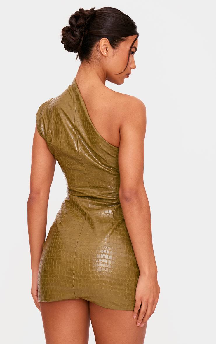 Vert Olive Robe Moulante Asymétrique En Synthétique Effet Croco Plt Label
