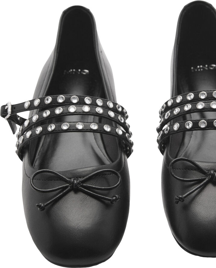 MANGO Studded ballet flats with straps Black