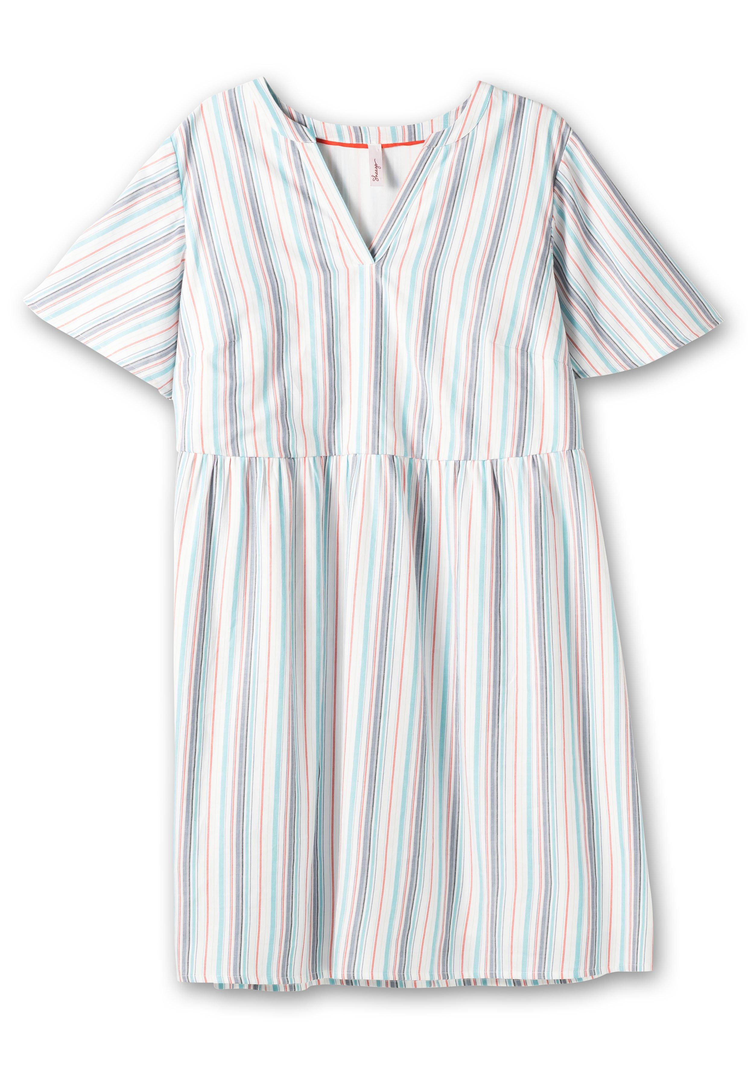 Gestreiftes Kleid mit Taillennaht und weiten Ärmeln