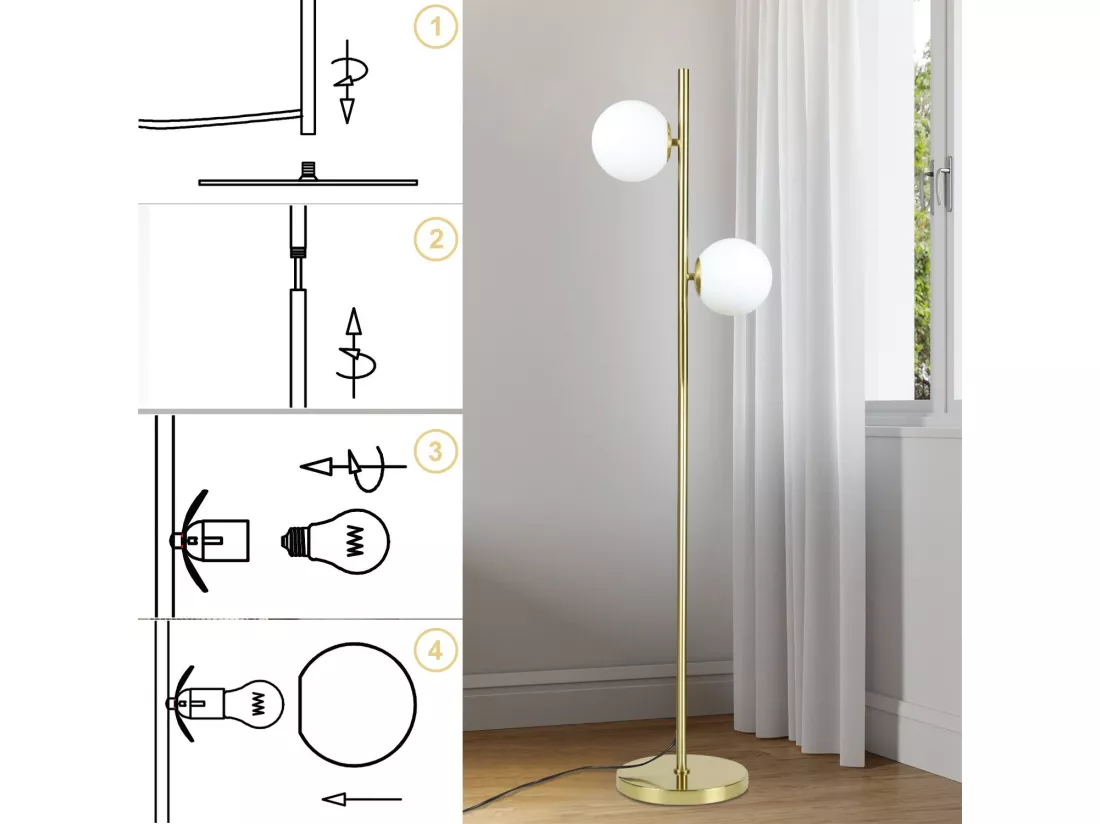 NETTLIFE Lampadaire Salon Moderne - Gold Design Lampadaire E27 Douille Lampe de sol avec interrupteur à pied -166cm