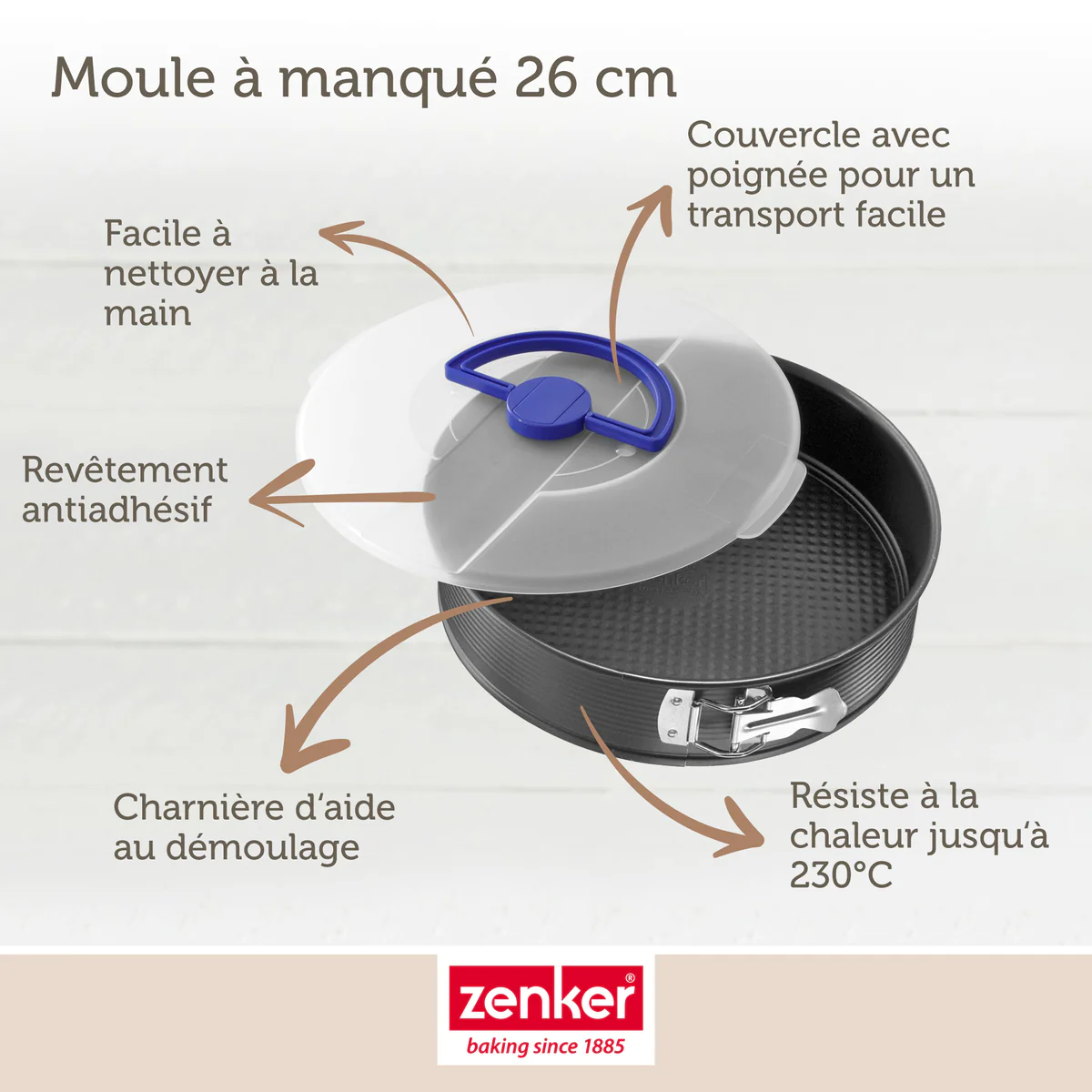 Moule à manqué à charnière 26 cm avec couvercle de transport Pure Zenk