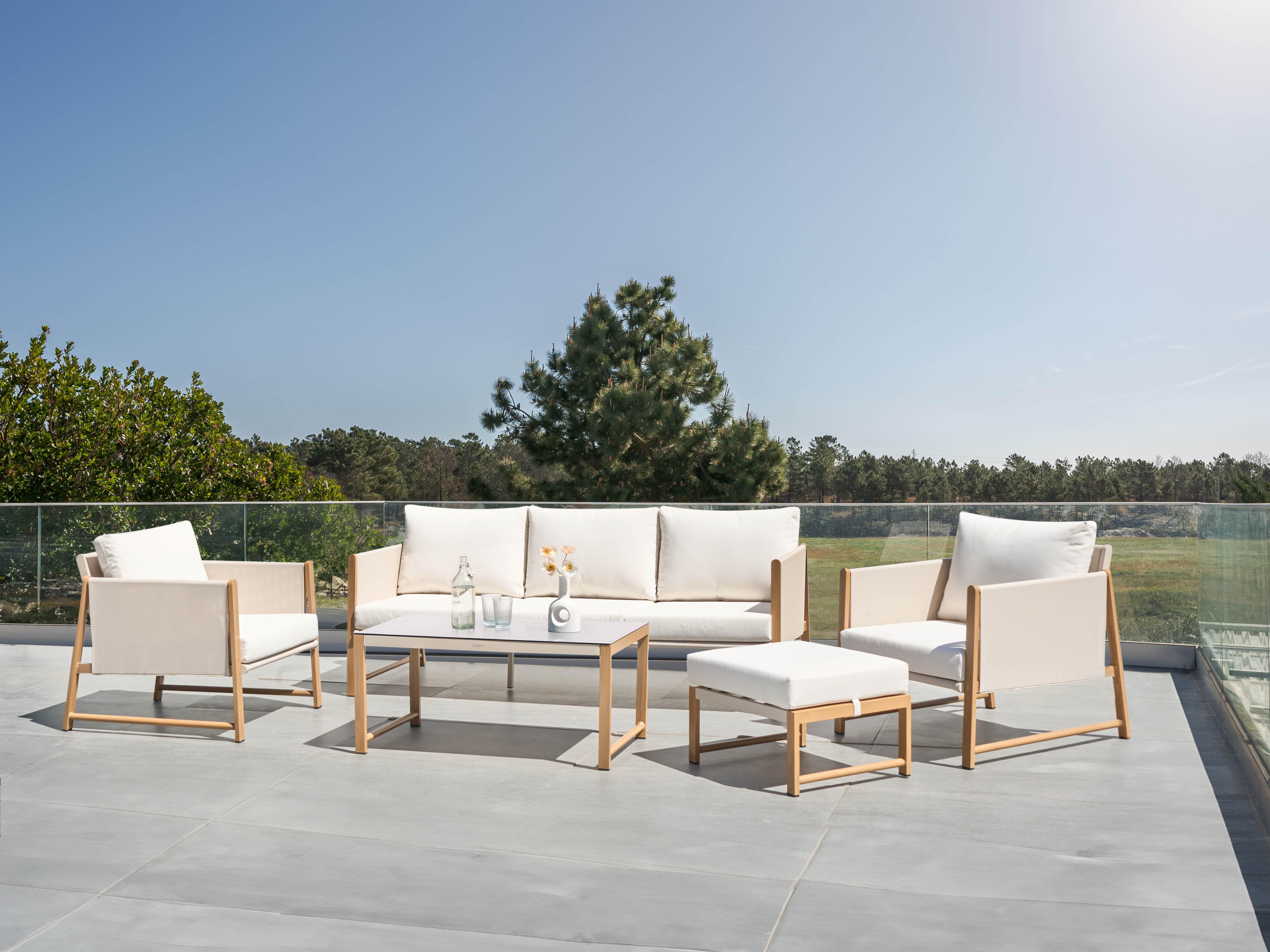 Loungeset met tafel en ottomaan 5-zits NOLA Metaal Lichtbeige