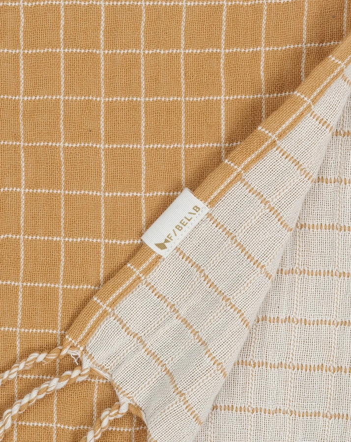 Babydecke GRID (80x110) mit Fransen in ochre