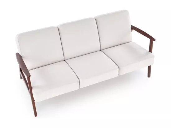 Canapé 3 places rétro en tissu beige clair et pied en bois Franky