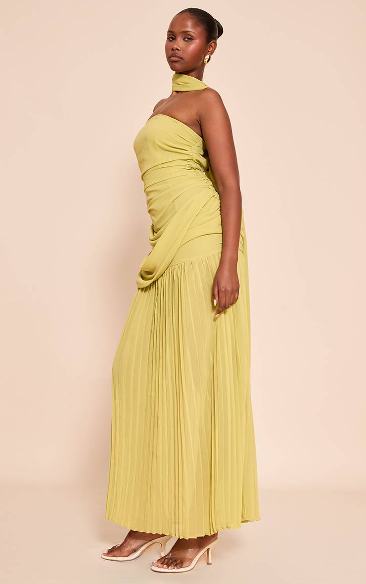 Citron Vert Robe Longue Froncée Bandeau Avec Détail Foulard En Mousseline