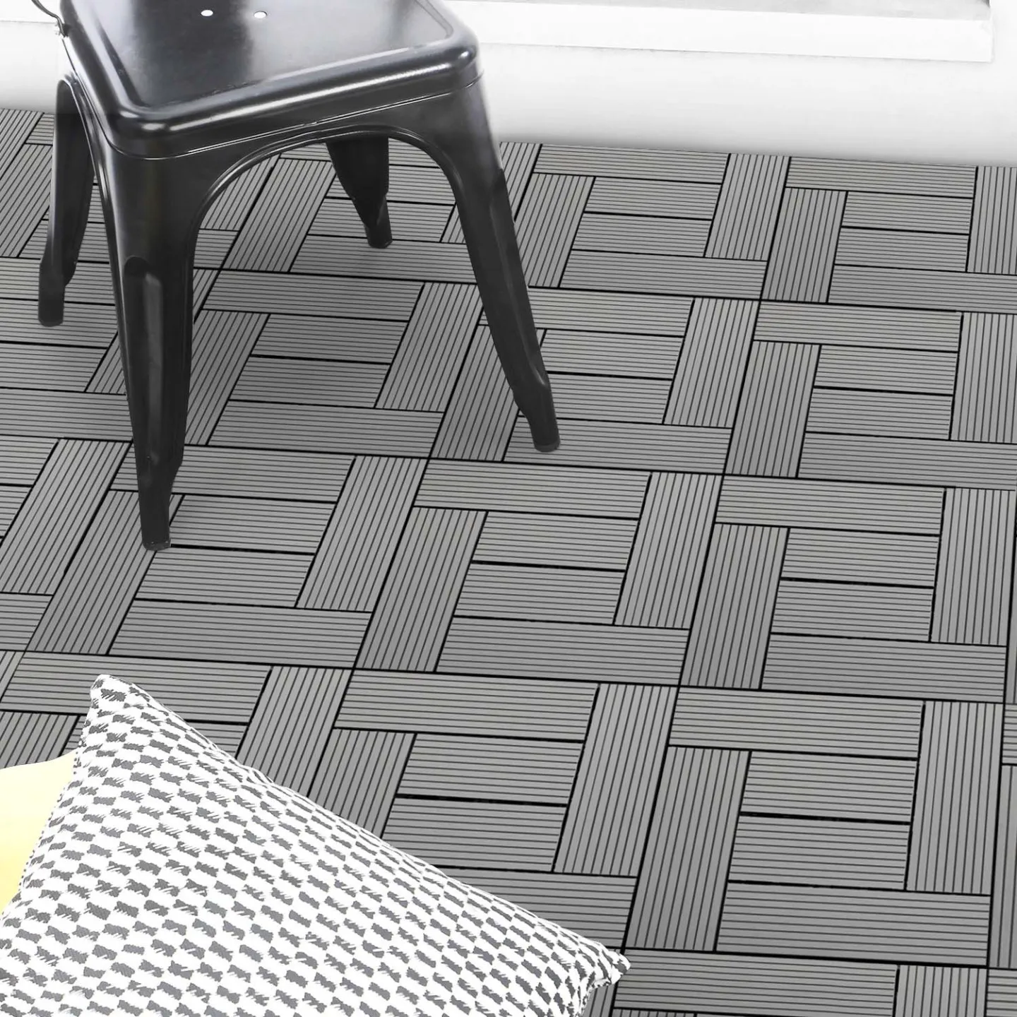 Lot de 5 dalles de terrasse mosaïque WODHY clipsables bois composite gris 30 x 30 cm