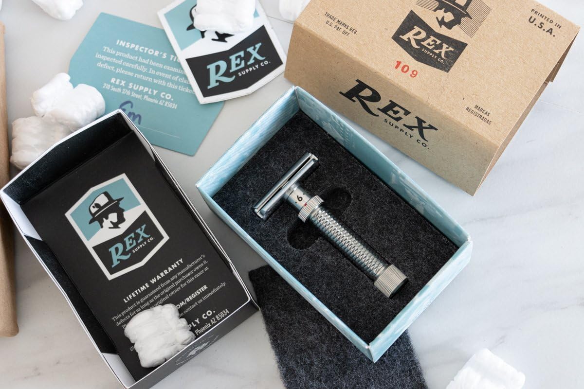 Rex Supply Company, Rex Konsul, rasoir de sécurité à double tranchant en acier inoxydable à angle réglable